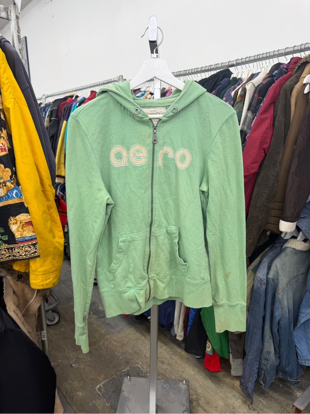 Y2K Aeropostale “Aero” Light Green Full-Zip Mall-Era Women’s Medium Hood Sweater